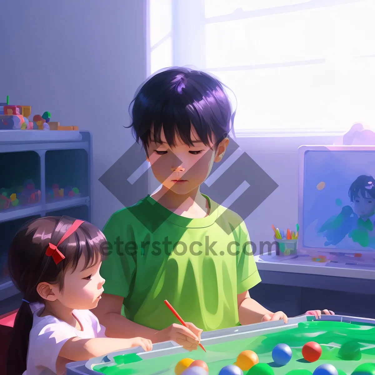 Picture of Joyful Child Playing in Preschool Classroom