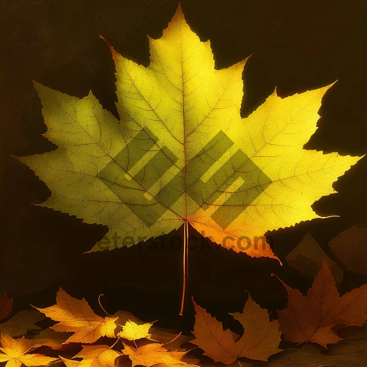 Picture of Vibrant autumn maple leaves with golden hues.