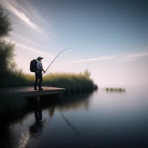 Serene Sunset Fishing by the Shore
