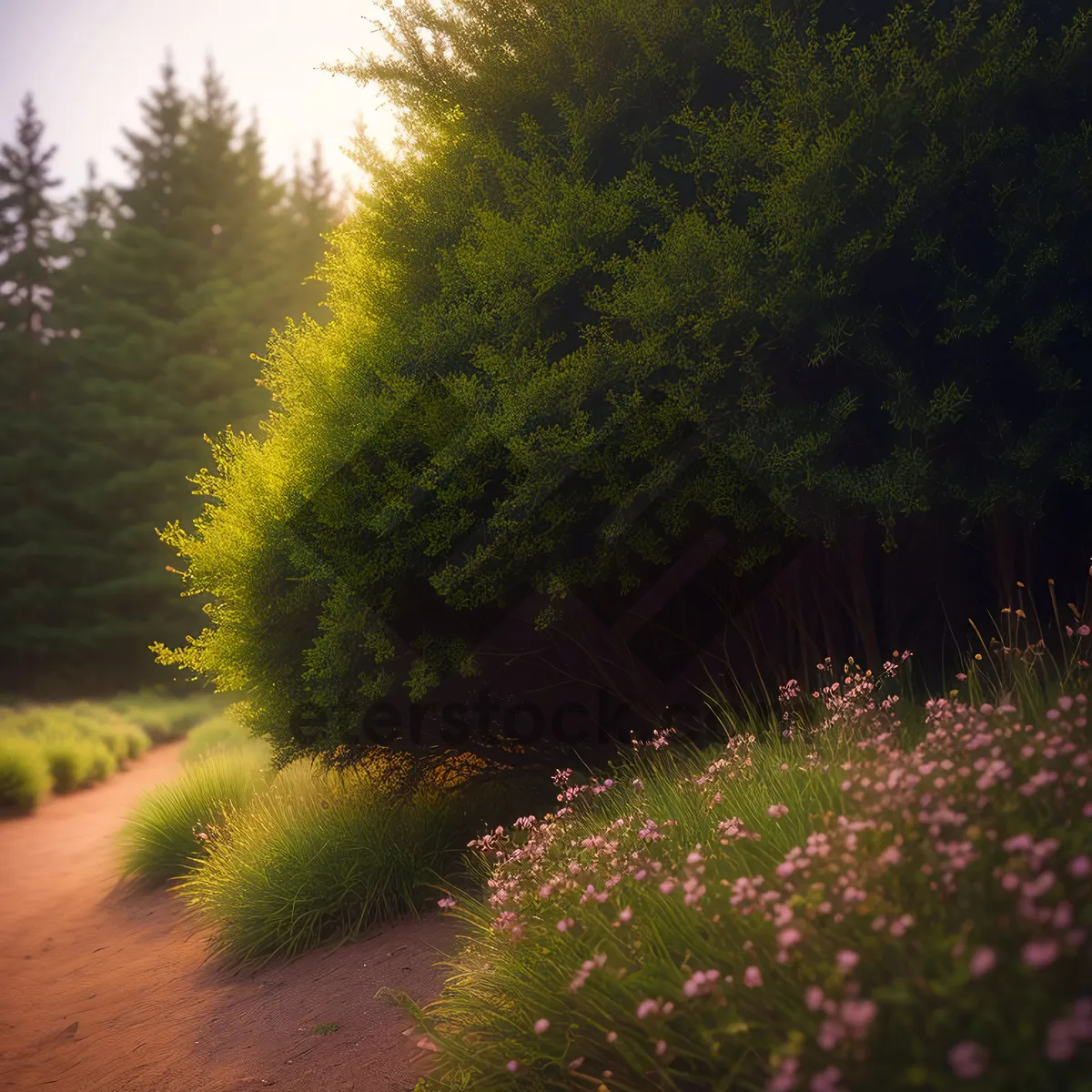 Picture of Autumn Forest Landscape with Road and Sprinkler