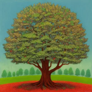 Vibrant Summer Oak Tree Landscape with Leafy Elm