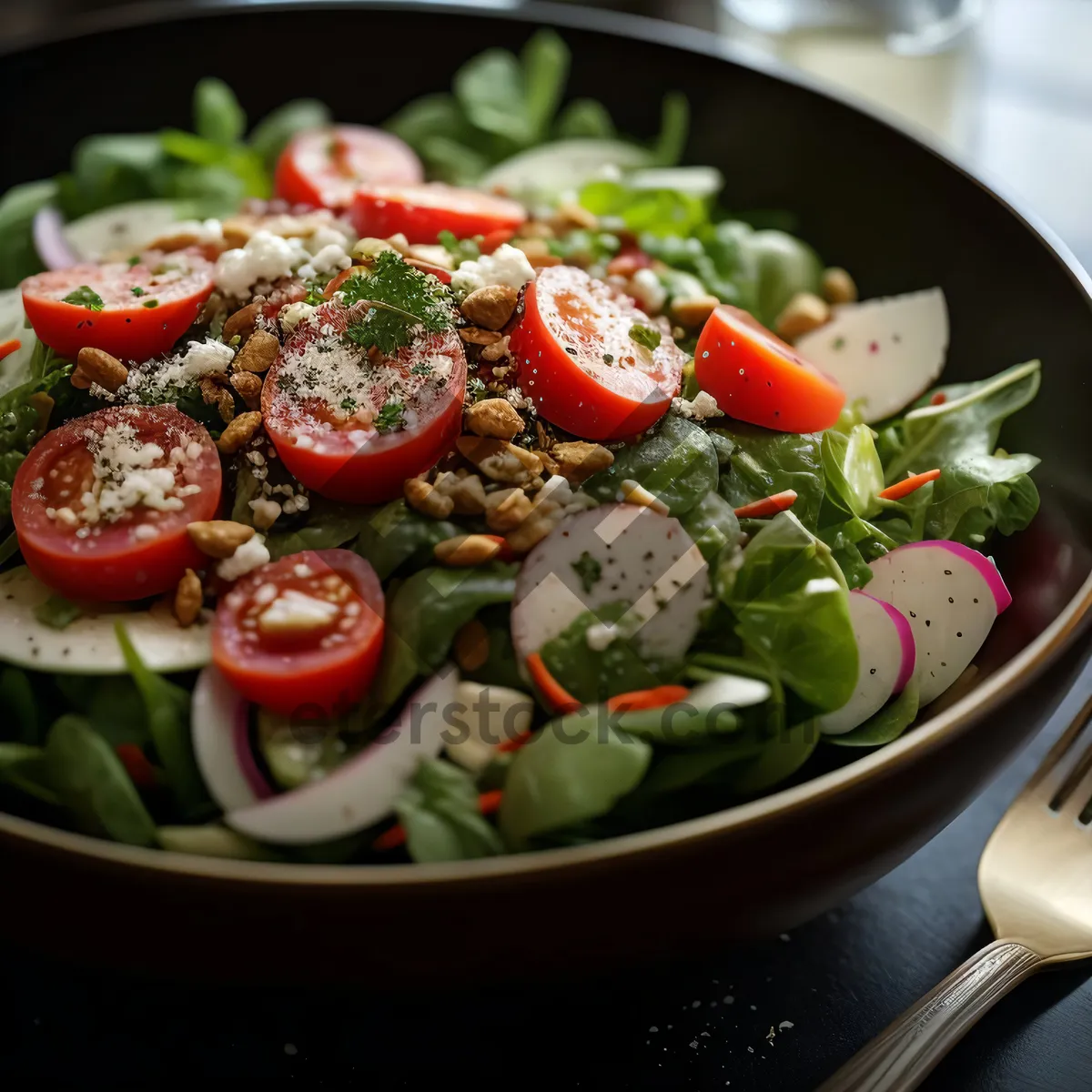 Picture of Fresh Vegetable Salad Bowl with Cheese and Nutriment