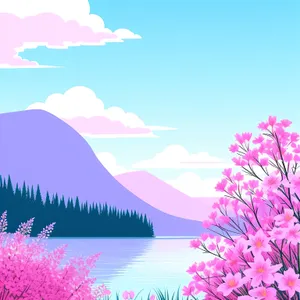 Vibrant Spring Tree Blossoms in Pink Sky