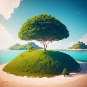 Tropical paradise beach with turquoise waters and palm trees