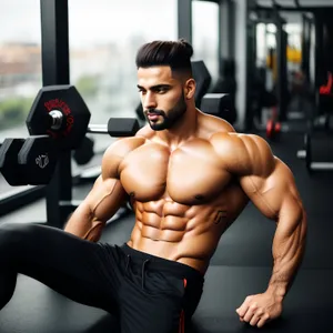 Muscular man posing in gym