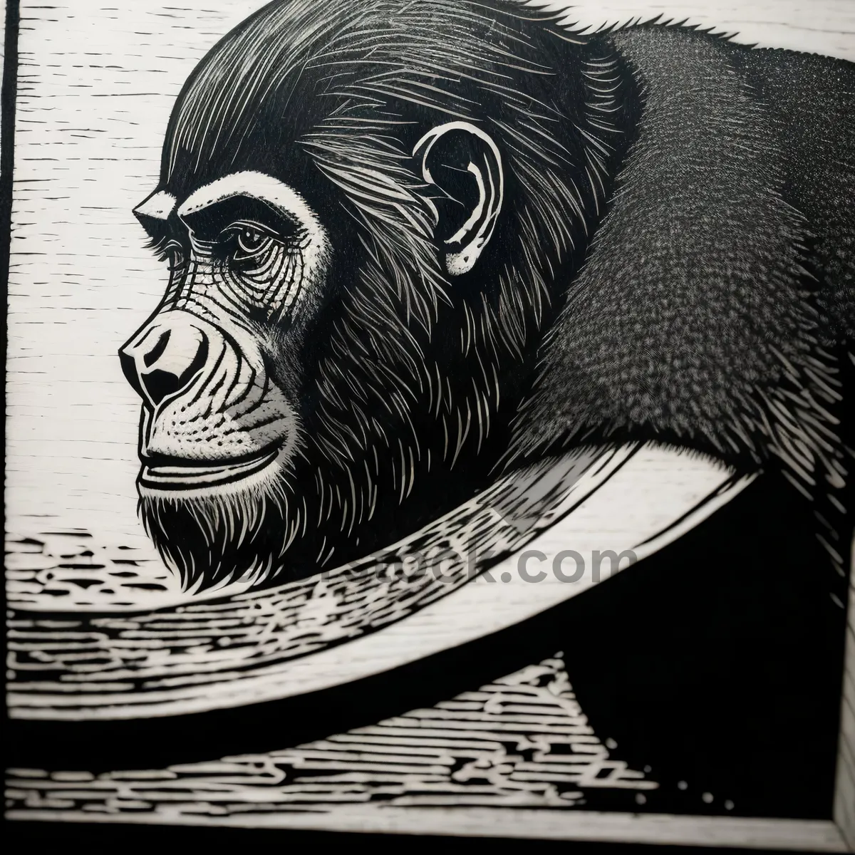 Picture of Chimpanzee holding dollar bill sketch.