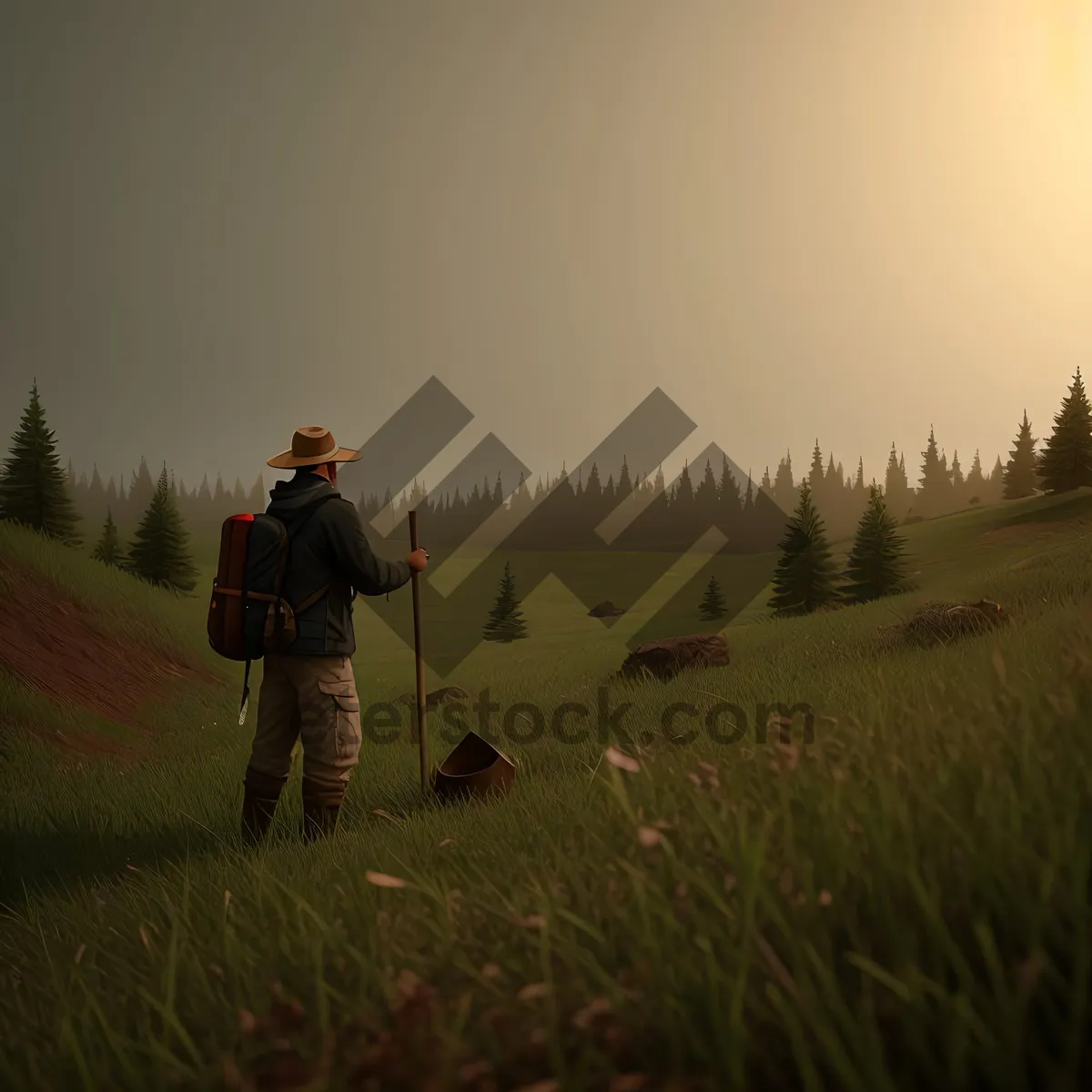 Picture of Adventure Atop Mountain Slopes: Hiker in Serene Landscape