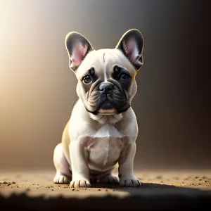 Adorable wrinkled bulldog puppy sitting with expressive eyes