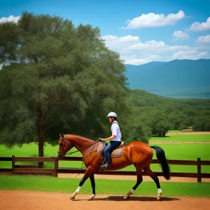 Graceful Stallion Vaulting over Meadow