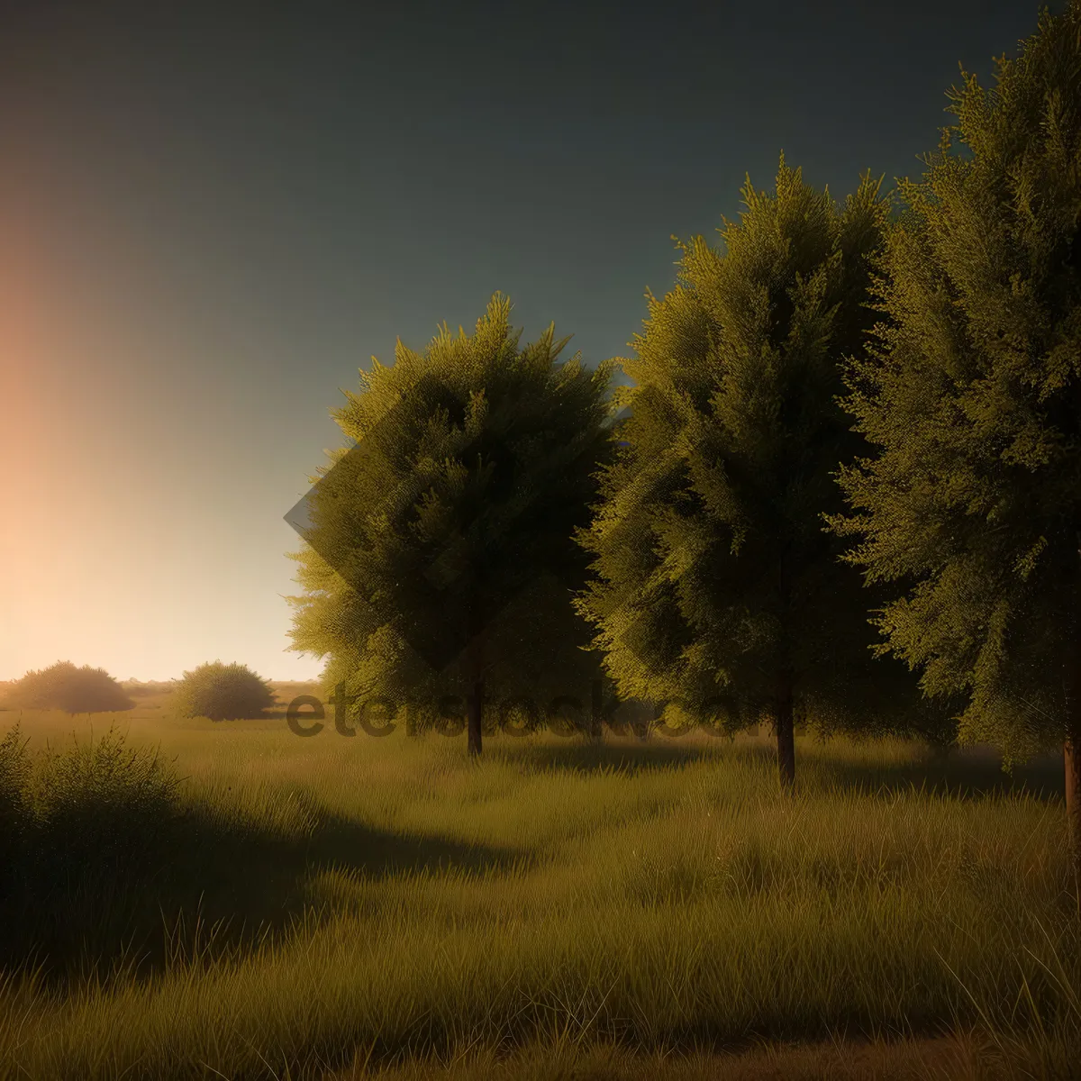 Picture of Idyllic Rural Landscape with Vibrant Sky and Treetops