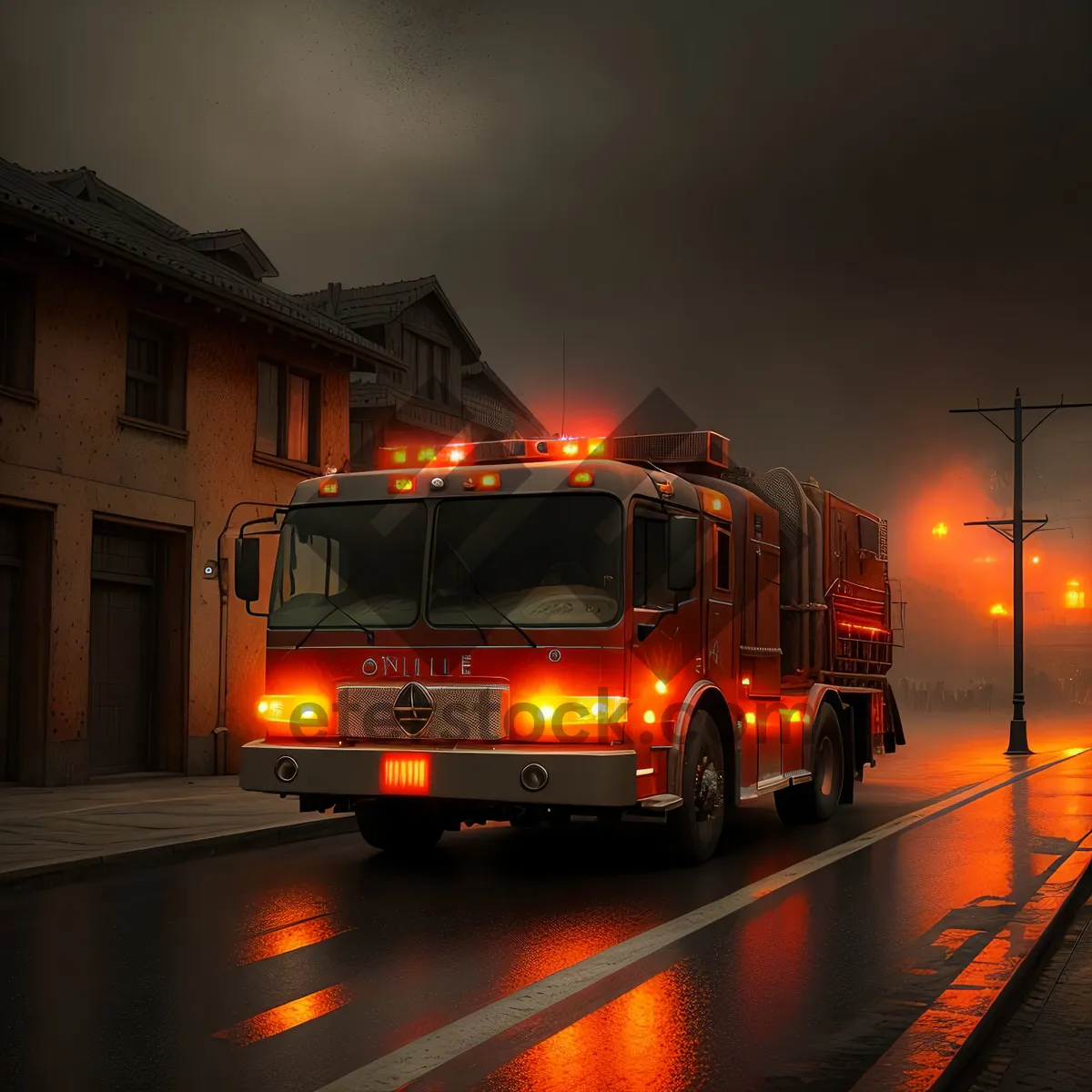 Picture of City Fire Engine on Busy Highway