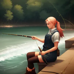 Summer Fun: Man Fishing with Rod and Reel