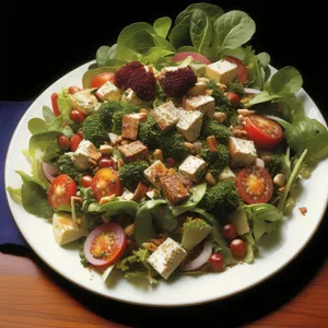 Delicious Gourmet Salad with Fresh Vegetables and Cheese