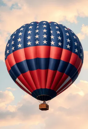 Colorful hot air balloon soaring through the sky.