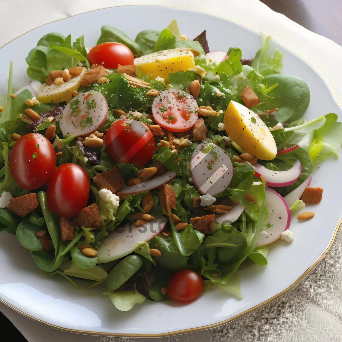 Picture of Gourmet Vegetable Salad with Cheese and Dressing