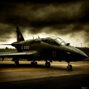 High-Flying Warplane in Airport Hangar