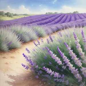 Lavender Field: Colorful Vascular Plant in Rural Agriculture