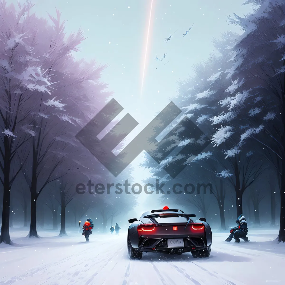 Picture of Winter Wonderland: Snowy Forest Landscape with Snowplow Clearing Road