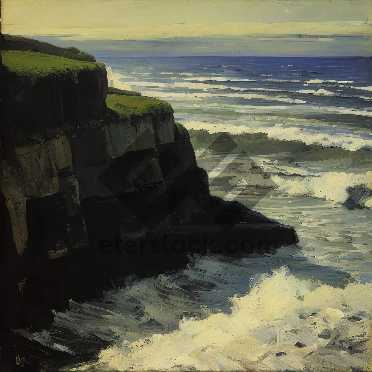 Picture of Coastal Serenity: Majestic Waves Crashing Against Rocky Shoreline