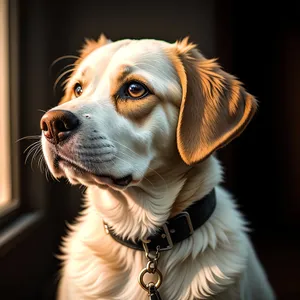 Golden Retriever Puppy with Cute Nose and Leash