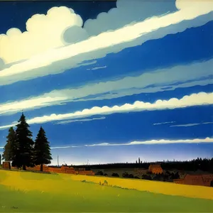Serene Country Landscape with Rolling Hills and Sunset