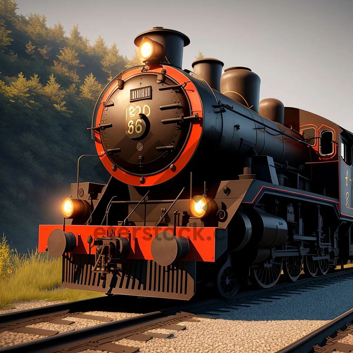 Picture of Vintage Steam Locomotive Chugging Along Tracks