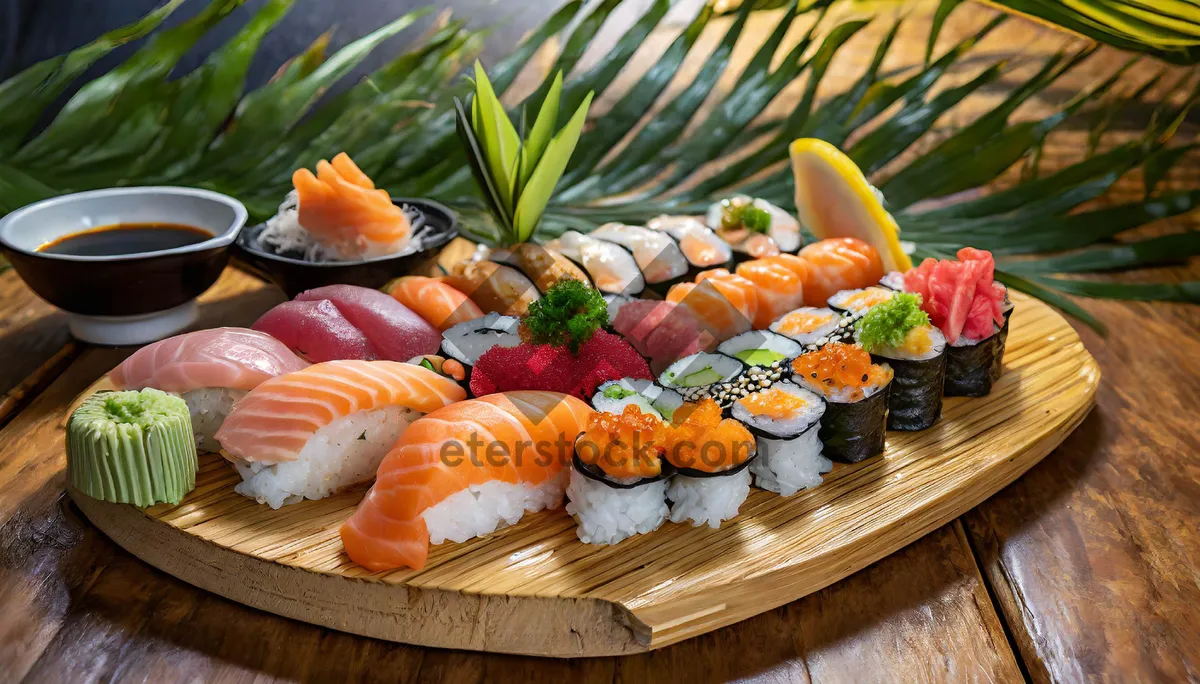 Picture of Fresh Salmon Salad with Japanese Sushi and Rice