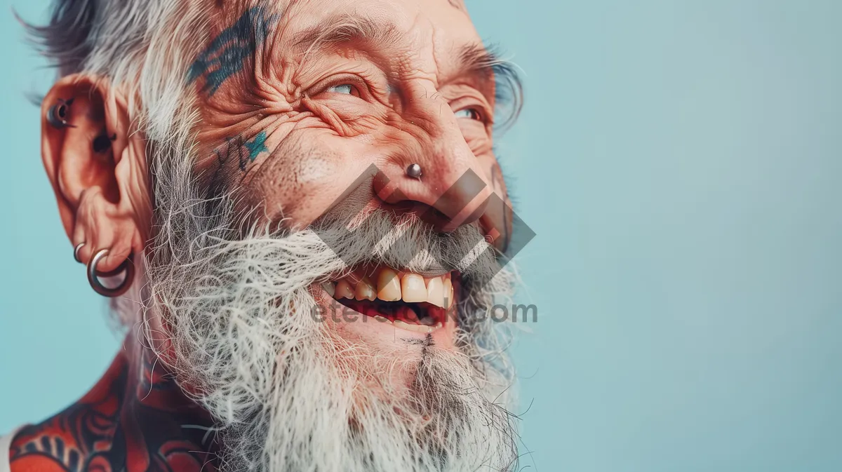 Picture of Happy elder man with mustache and beard smiling portrait.