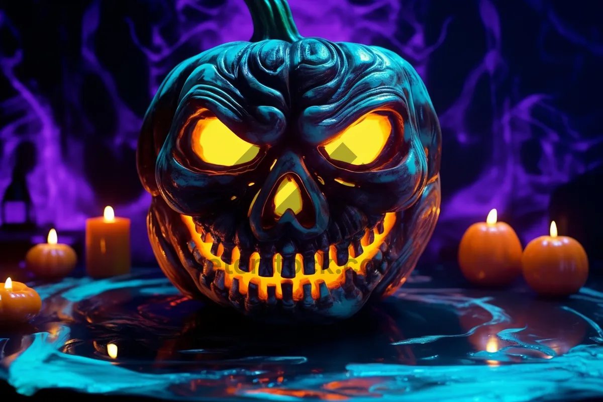 Picture of Spooky pumpkin lantern glowing in the night