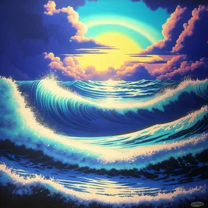 Colorful Fractal Wave in Marine Blue