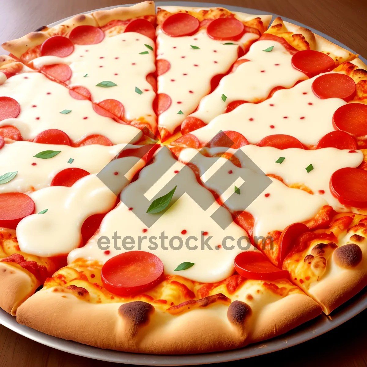 Picture of Delicious Pizza Slice on Ceramic Plate