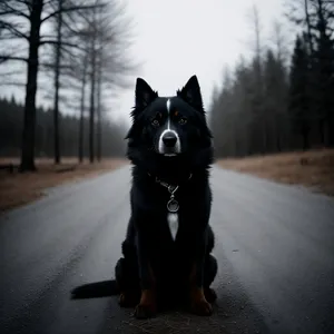 Watchful Shepherd: Black Border Collie with Leash