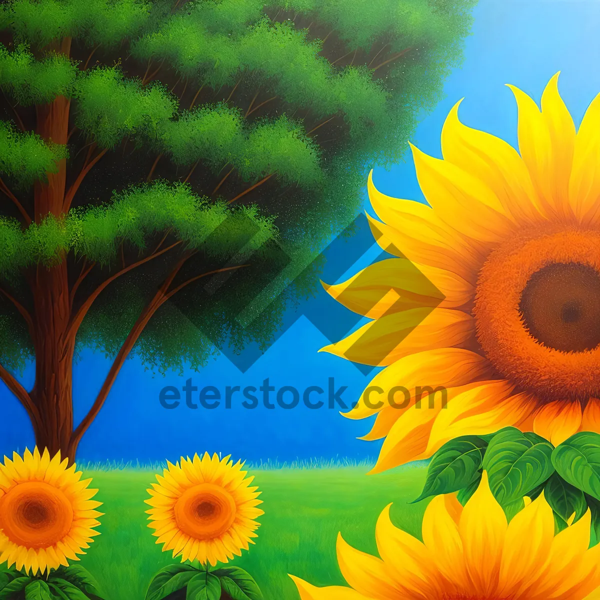 Picture of Bright Yellow Sunflower Blooming in Summer Garden