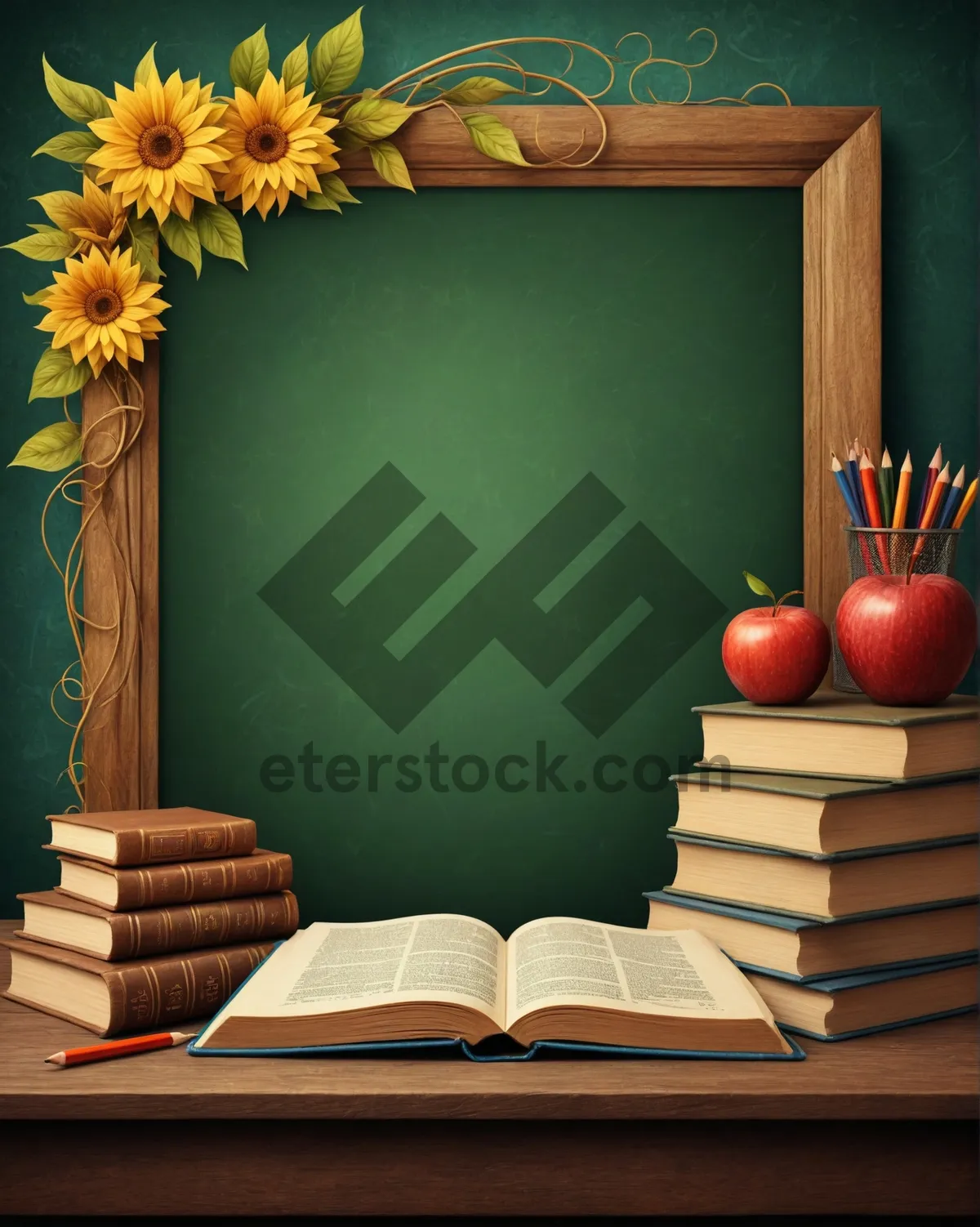 Picture of Interior Education Frame Photograph Bookshelf Collage Concept