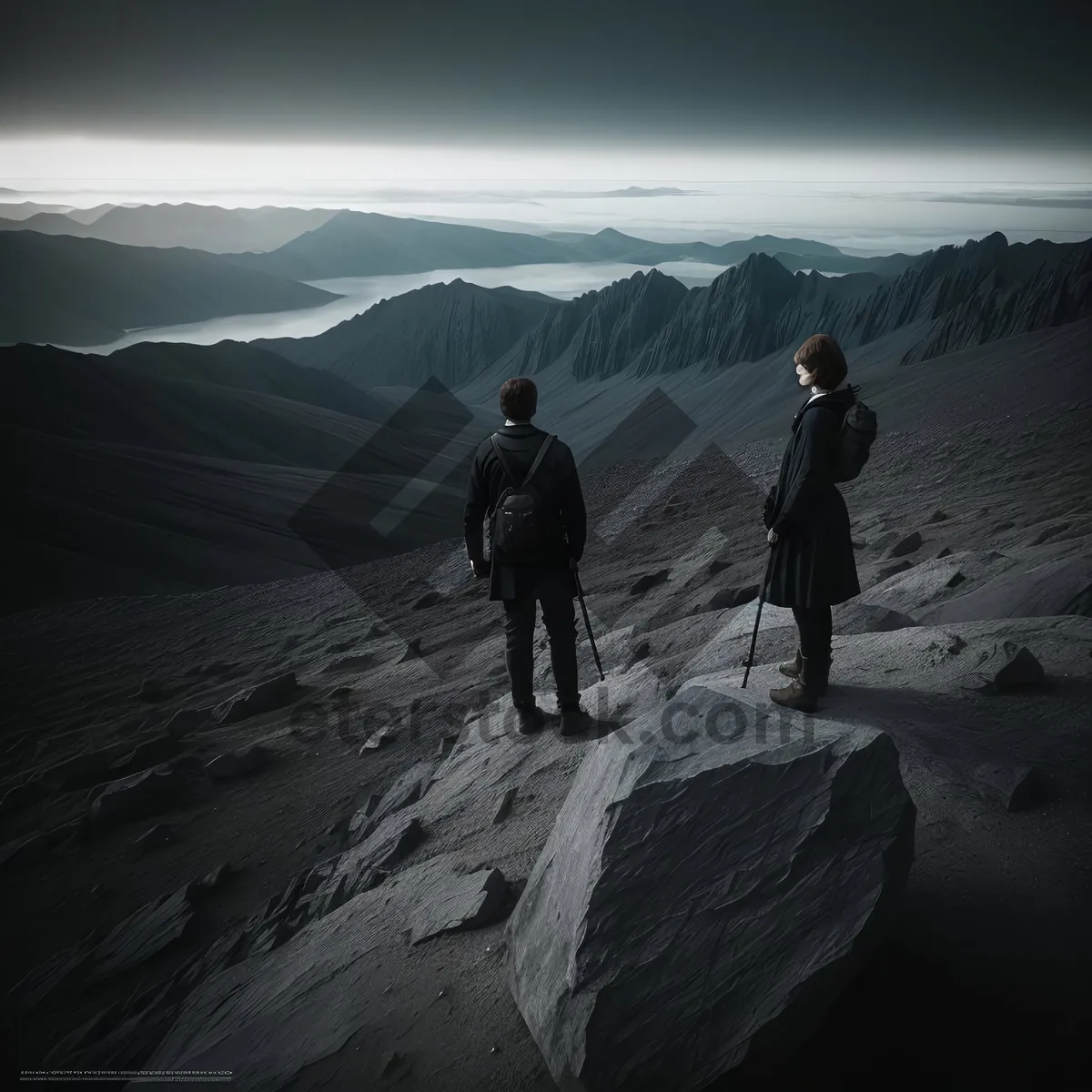 Picture of Sunset Hiker on Snowy Mountain Peak