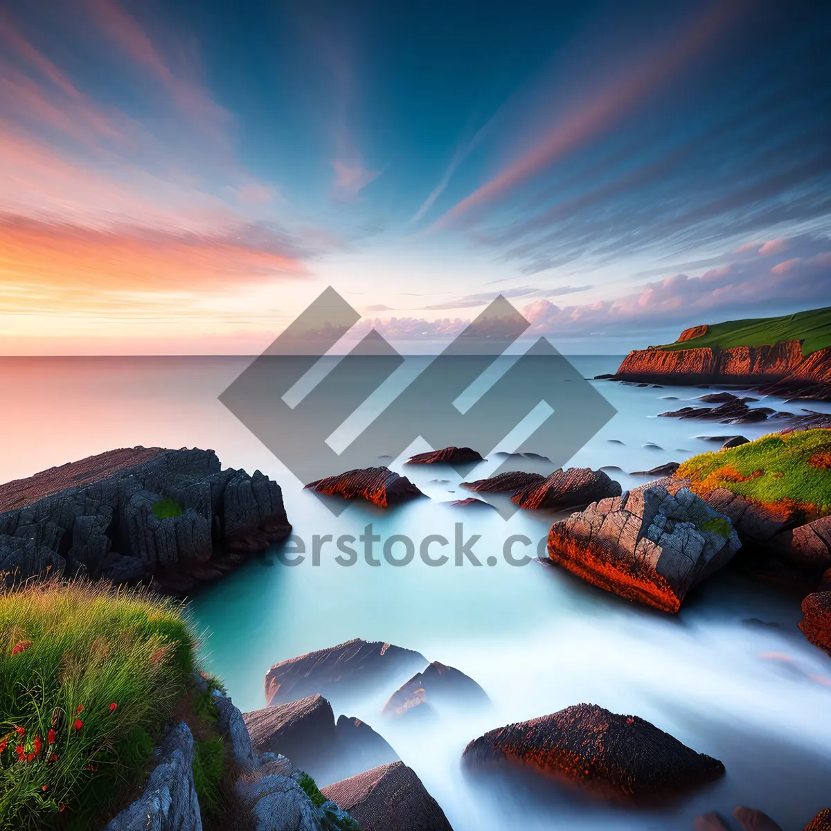 Picture of Serenity at the Tropical Coastline: Sunset Reflections on the Turquoise Ocean