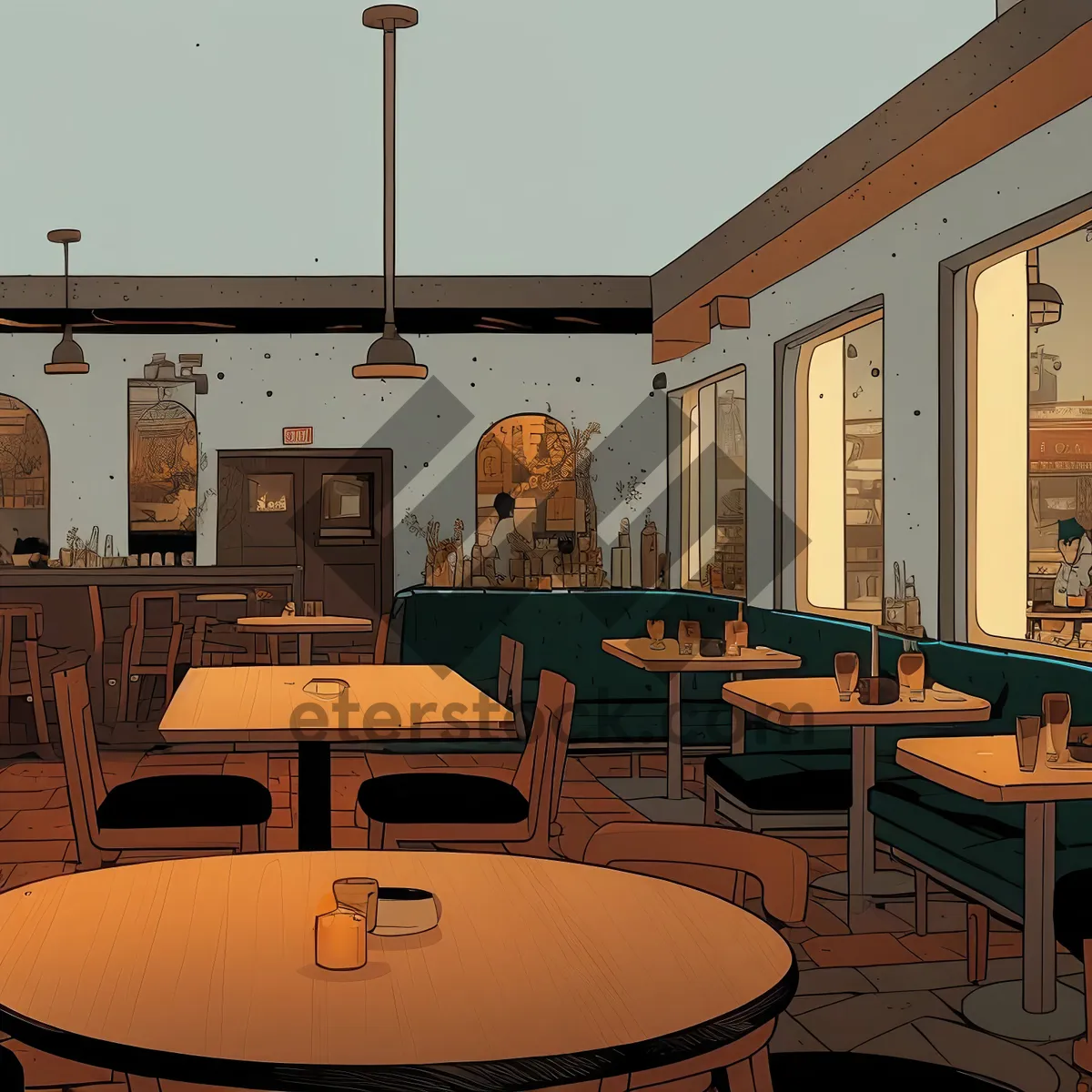 Picture of Modern interior design of empty restaurant hall with chairs