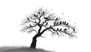 Winter skyline silhouette of oak tree branches against sky