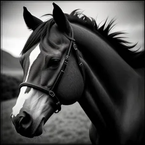 Beautiful Brown Thoroughbred Horse Portrait in Meadow