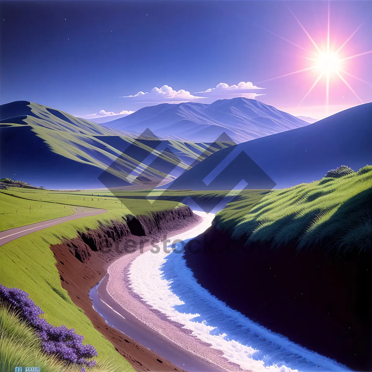 Picture of Golden Horizon: Tranquil Summer Meadow under Sunlit Skies