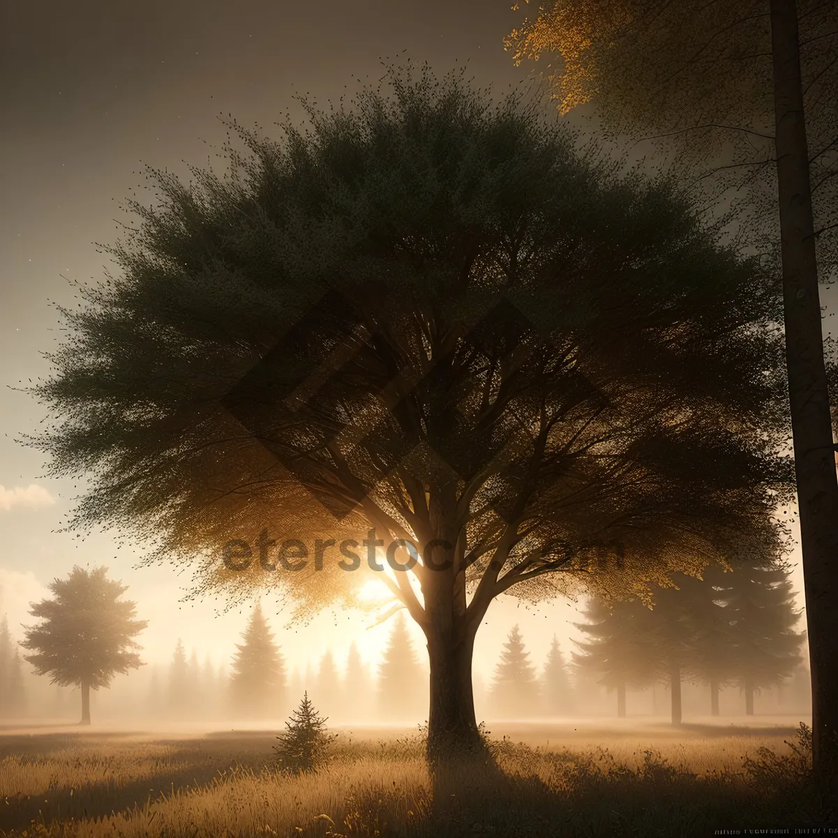 Picture of Glowing Sunset Over Autumn Forest
