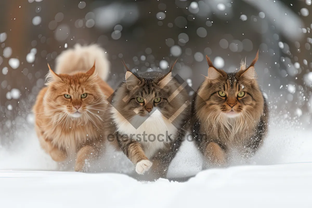 Picture of Striped fluffy kitty with charming whiskers in studio portrait