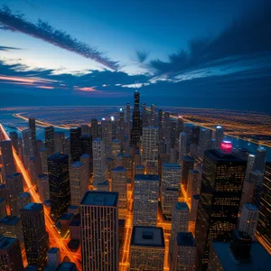 Metropolis at Sundown: Urban Skyscraper Cityscape along the River