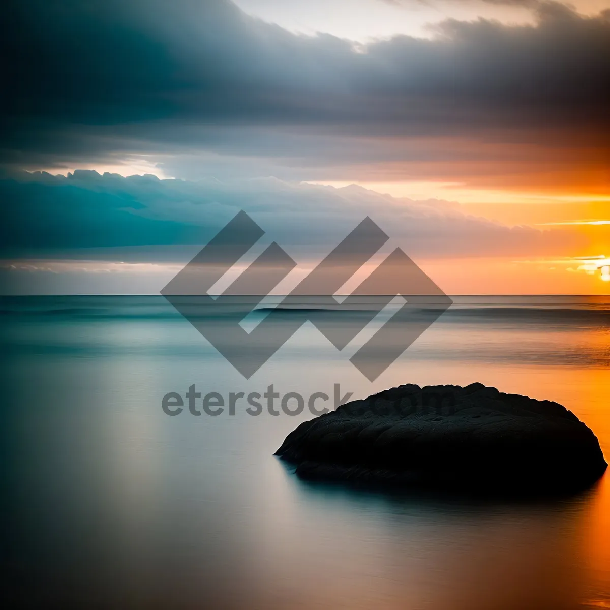 Picture of Serenity at Dusk: Ocean Sunset with Silhouette