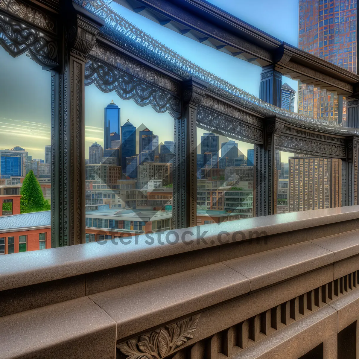 Picture of Urban Library with Columns and City View