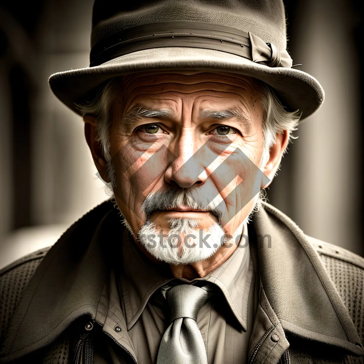 Picture of Smiling Senior Gentleman with Stylish Hat and Beard