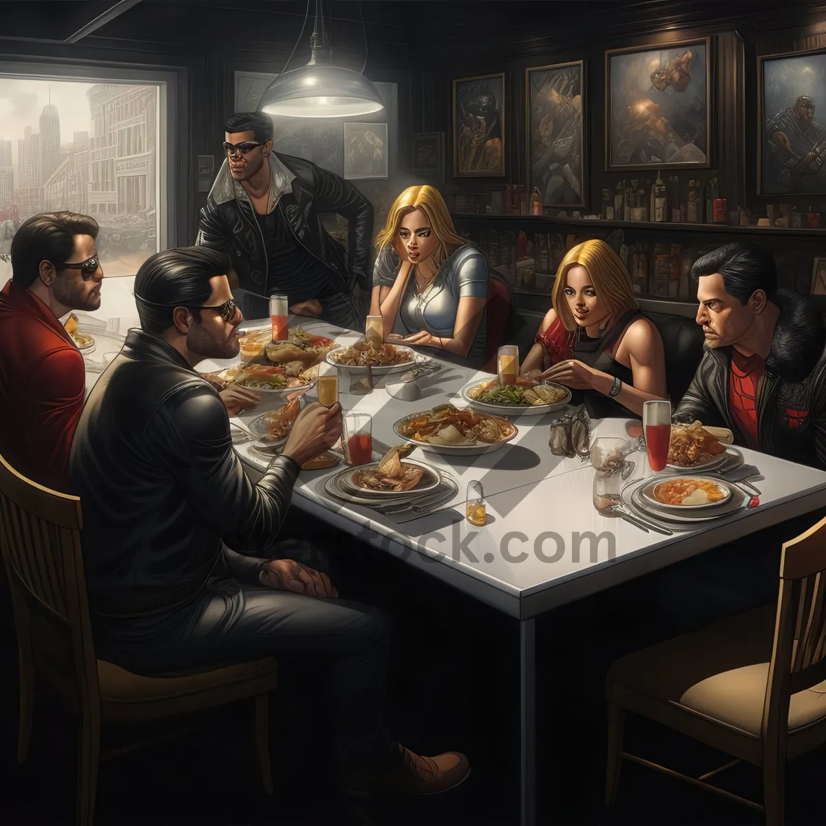 Picture of Happy couple dining together at a restaurant table.