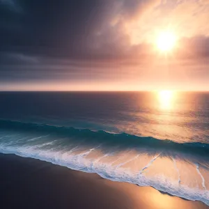 Golden Horizon over Serene Ocean Coast