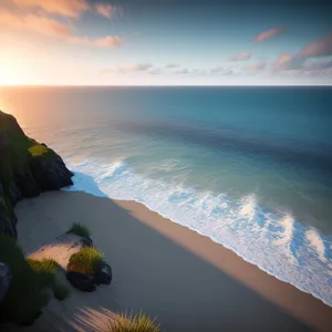 Golden Horizon: Serene Sunset over Tropical Beach