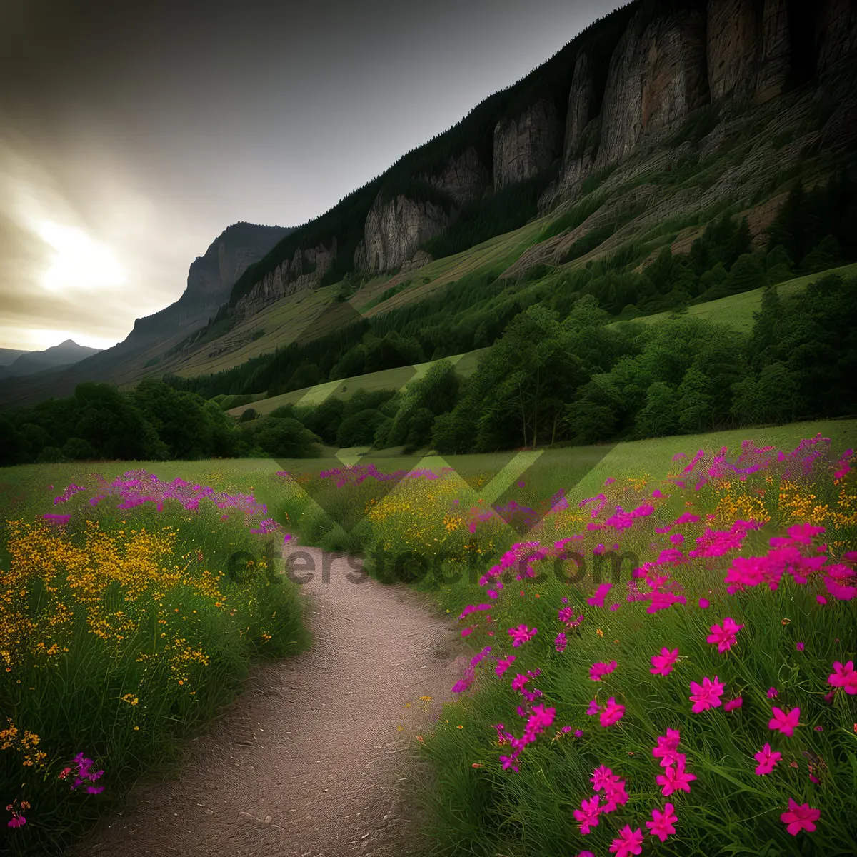 Picture of Mountain Meadow Bliss - Scenic Alpine Flora and Landscape